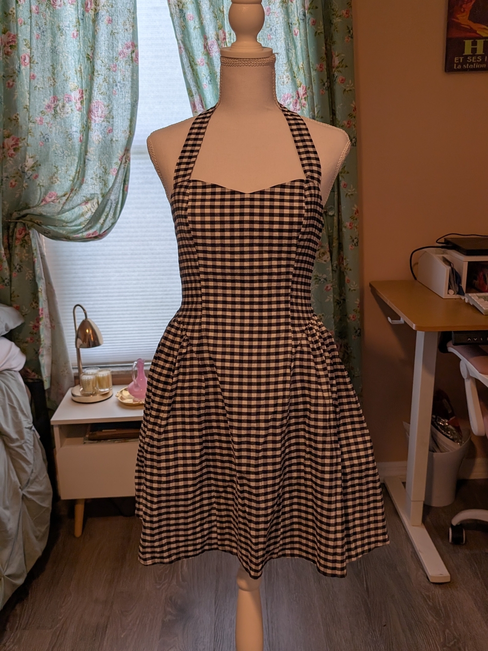 wild fable Black and White Gingham Halter Mini Dress